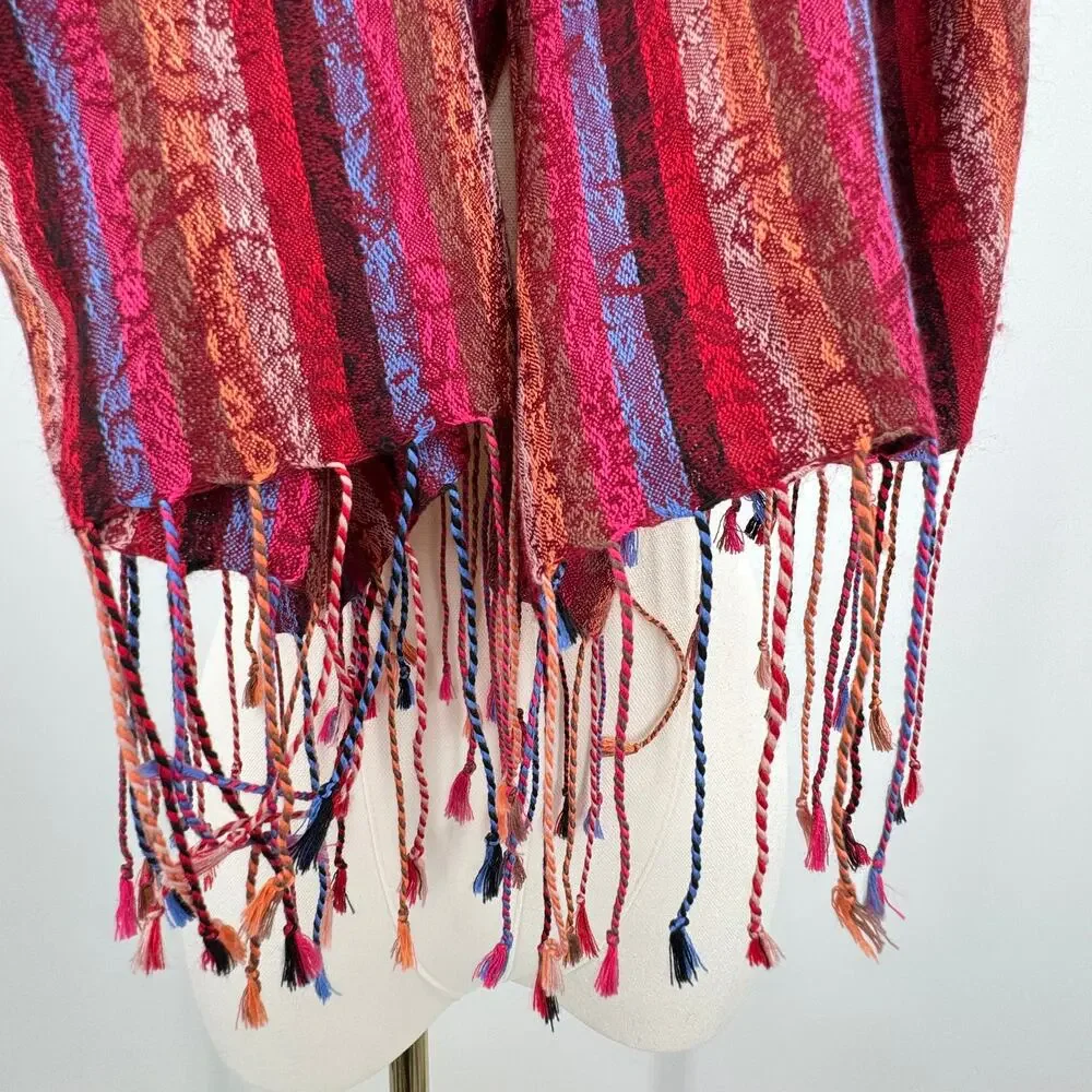 Pashmina silk blend tassel fringe wrap scarf shawl paisley wine red burnt orange